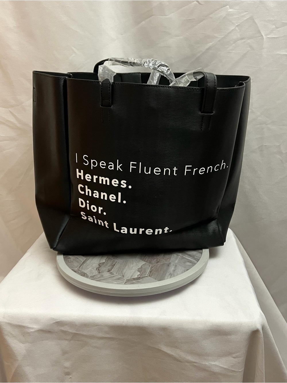 LA Trading Co Black “I Speak Fluent French” Large Tote Shoulder Bag NWT